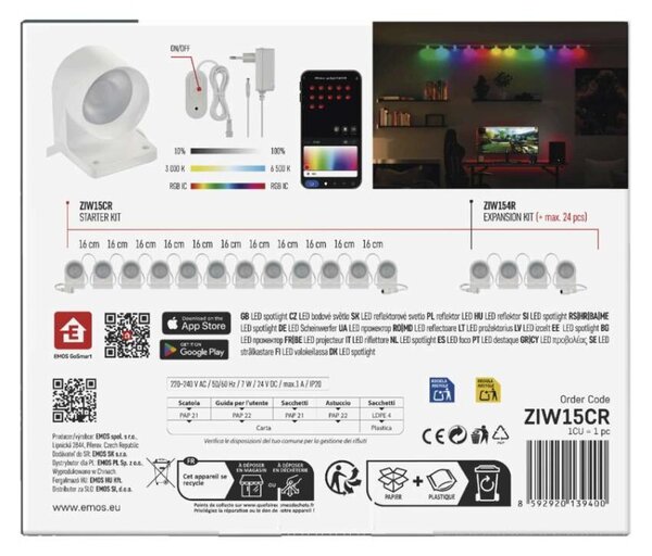 EMOS GoSmart LED bodové svítidlo – řetěz 255 cm, 12 dílů, 7 W, RGBIC+CCT, stmívatelné, WiFi 1555015000