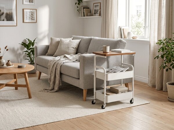 Odkládací stolek na kolečkách NEXORA 77x43 cm, bílý