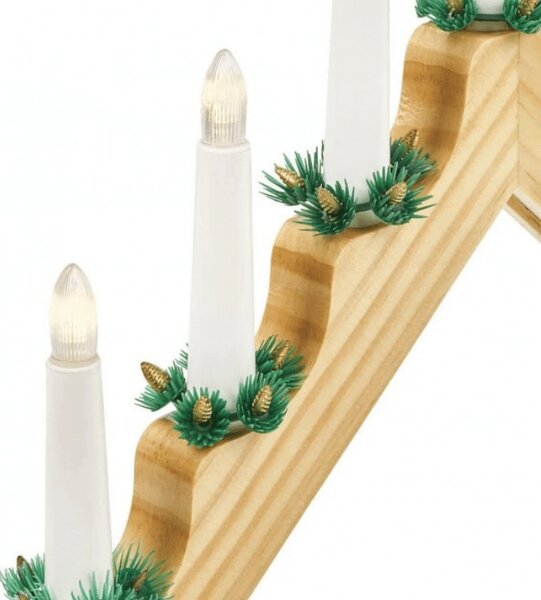 Vánoční svícen do okna HOLLY NIGHT dřevěný 7 LED, bílý