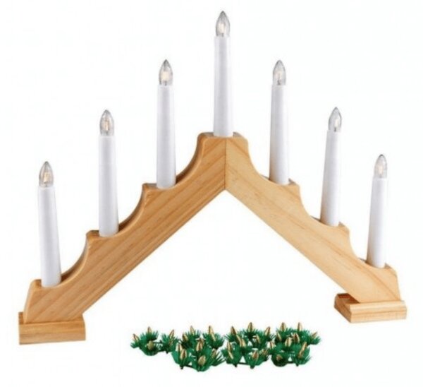 Vánoční svícen do okna HOLLY NIGHT dřevěný 7 LED, bílý