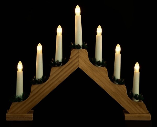 Vánoční svícen do okna HOLLY NIGHT dřevěný 7 LED, bílý