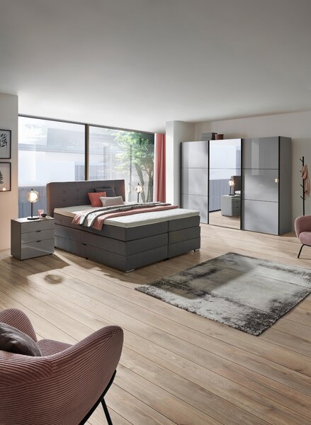 POSTEL BOXSPRING, 180/200 cm, šedá Moderano - Postele s úložným prostorem