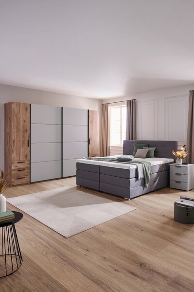 POSTEL BOXSPRING, 180/200 cm, šedá Moderano - Postele s úložným prostorem
