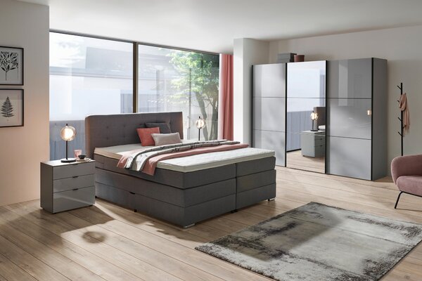 POSTEL BOXSPRING, 180/200 cm, šedá Moderano - Postele s úložným prostorem