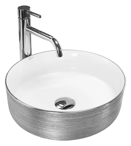 REA-U3304 - Umyvadlo na desku SAMI pr. 36 cm keramika/bílá/stříbrná