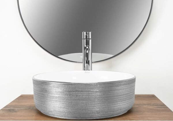 REA-U3304 - Umyvadlo na desku SAMI pr. 36 cm keramika/bílá/stříbrná