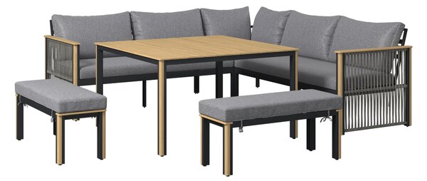 JÍDELNÍ TERASOVÁ SOUPRAVA 6dílné, dřevo, kov, textil Ambia Garden