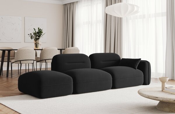 -25 % Dny MOMENTI– Cosmopolitan Design Černá sametová trojmístná pohovka Sydney 295 cm, levá