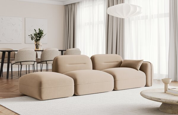 -25 % Dny MOMENTI– Cosmopolitan Design Pískově hnědá sametová trojmístná pohovka Sydney 295 cm, levá