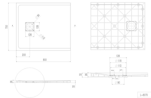 Erga Hyper, SMC sprchová vanička 80x70x2, 6 cm + sifon, béžová matná, ERG-V06-SMC-7080S-BG