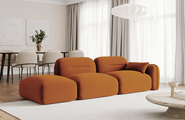 -25 % Dny MOMENTI– Cosmopolitan Design Terakotově oranžová sametová trojmístná pohovka Sydney 295 cm, levá
