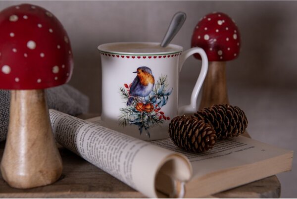 Porcelánový hrnek s vánočním motivem ptáčka – 414 ml