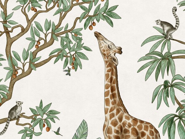 FUGU Kvalitní tapeta pro děti se zvířátky z džungle - Animals in the Jungle Materiál: Digitální eko vlies - klasická tapeta nesamolepicí