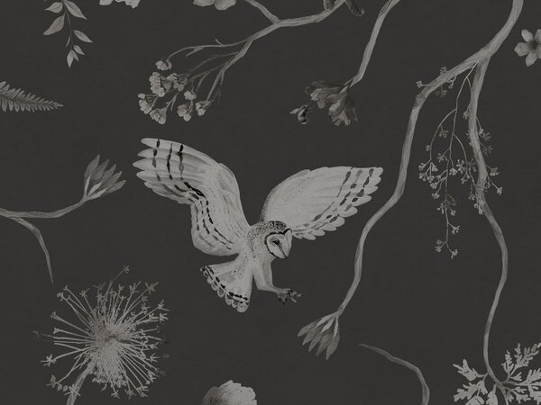 FUGU Tapeta se zvířaty - Playful Forest monochromatic black Materiál: Digitální eko vlies - klasická tapeta nesamolepicí