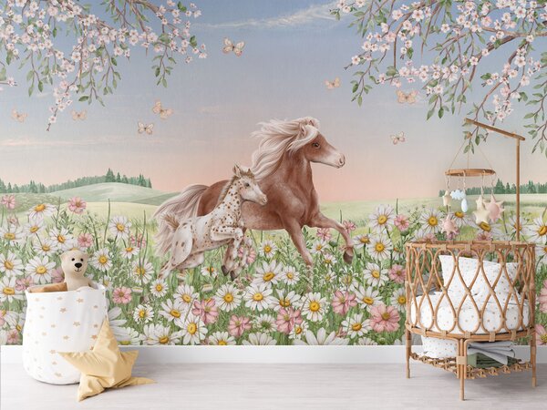 FUGU Kvalitní dětská tapeta s koníky - Happy Horses Materiál: Digitální eko vlies - klasická tapeta nesamolepicí