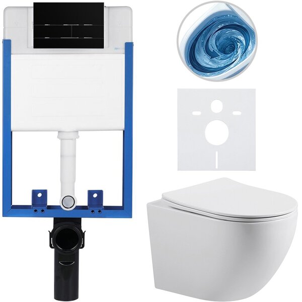 Kompletní WC set Profi/Cesso - bílá lesklá - WC tlačítko Line/Černá lesklá - pro zazdění - 49x36 cm - 8050BD84358