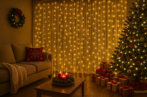 LED světelný závěs STAR RAIN 3x3 m, teplá bílá