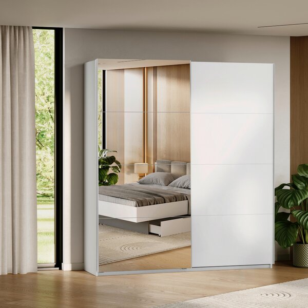 ŠATNÍ SKŘÍŇ S POSUVNÝMI DVEŘM, bílá, 200/210/62 cm MID.YOU - Šatní skříně, Online Only