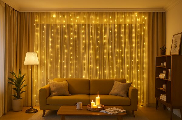 LED světelný závěs STAR RAIN 3x3 m, teplá bílá