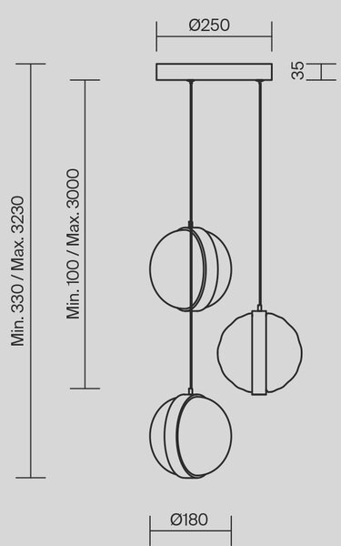 Maytoni LED luxusní závěsné svítidlo MISTERIO, v. 323 cm, 2700K,3x15W