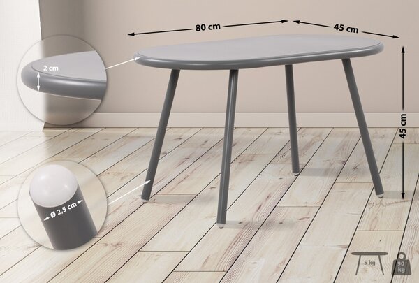 Konferenční stolek Velva - v45 x 80 x 45 cm - Tmavě šedá