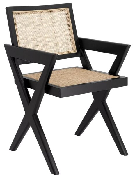 Černá dřevěná jídelní židle Eichholtz Augustin s ratanovým výpletem