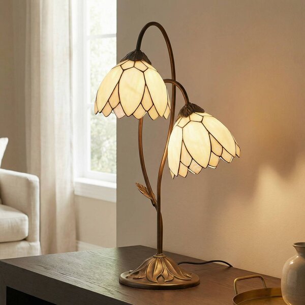 Clayre&Eef Stolní lampa v Tiffany stylu Liliana, 2zdrojová, Hnědá / rez, Obývací pokoj / jídelna, Sklo, Tiffany
