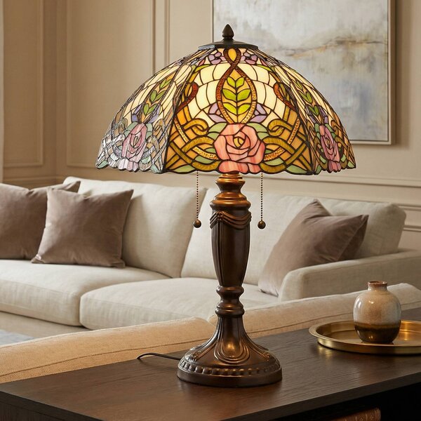 Clayre&Eef Rajská stolní lampa Eden v Tiffany stylu, Vícebarevná, Obývací pokoj / jídelna, Sklo, Tiffany