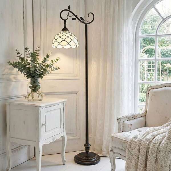 Bílá stojací Tiffany lampa kamínky TransparentEye - 36*25*152 cm E27/max 1*60W - Clayre & Eef