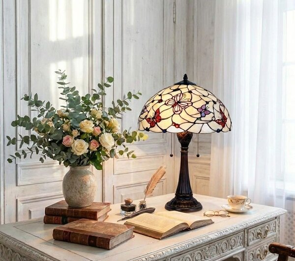 Stolní lampa Tiffany Butterfly Garden - Ø 41*60 cm 2x E27 / Max 60w - Clayre & Eef