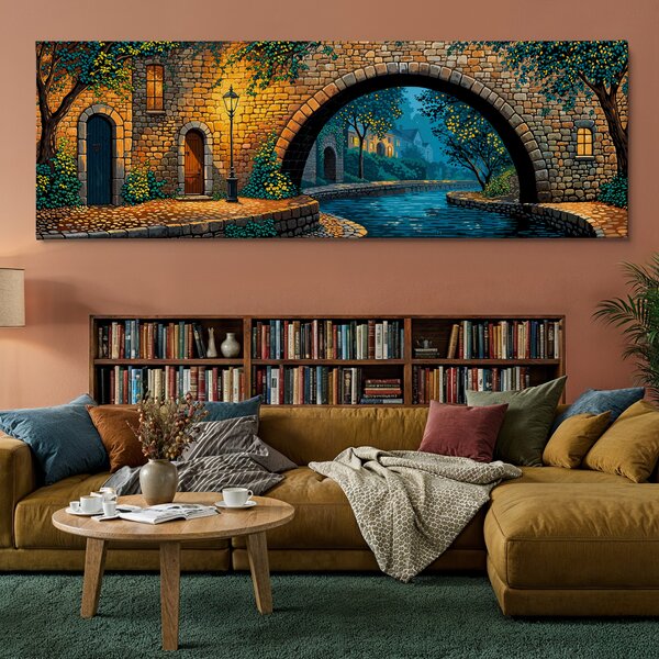 Obraz na plátně - Burgundská noc nad řekou FeelHappy.cz Velikost obrazu (šířka x výška): 60 x 20 cm
