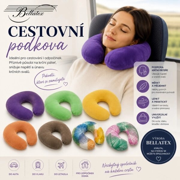 Bellatex Polštářek cestovní podkova 30x35 cm oranžové listy