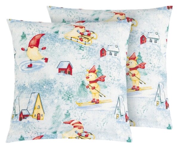 Bellatex Povláček bavlněný vánoce 2ks 40x40 cm Skřítek na bruslích Modrá,Bílá