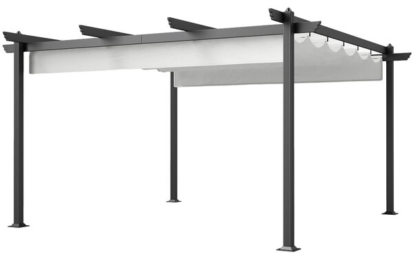 Outsunny Pergola Altán 4x4m s Odtahovací Odolnou Střechou, Hliníková Konstrukce, Pergola pro Zahradu, Terasu, Balkon, Verandu, Patio, Bazén a Venku, B