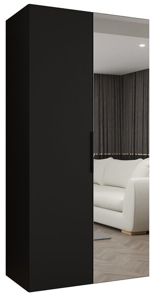 Šatní skříň se zrcadlem MARBELLA 2, otočné dveře, tyč, 100×202×52, černá mat / černé