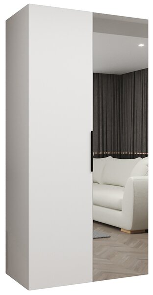 Šatní skříň se zrcadlem MARBELLA 2, otočné dveře, tyč, 100×202×52, bílá mat / černé