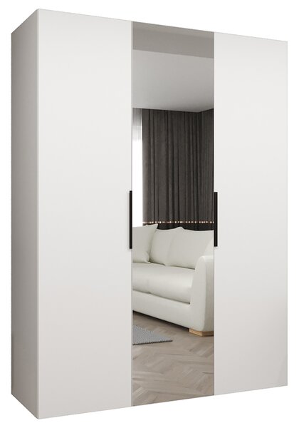 Šatní skříň se zrcadlem MARBELLA 2, otočné dveře, tyč, 150×202×52, bílá mat / černé