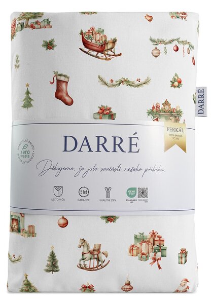 DARRÉ Perkálové bavlněné povlečení Vánoční radosti - bílé Velikost: 140 x 200 + 70 x 90