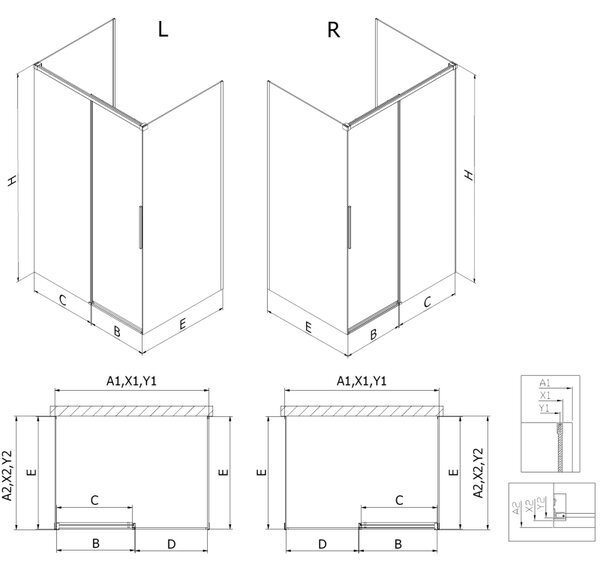 Mexen Rox-3S, 3-stěnná roztahovací sprchová kabina 110 x 110 cm, 8mm čiré sklo, chromový profil, 8C2-110-110-01-00-3S