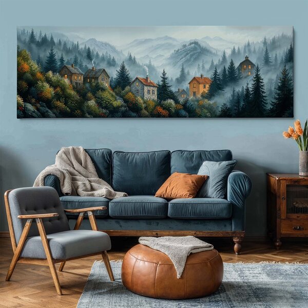 Obraz na plátně - Koutná pod Mlhovcem, vesnice, kopce, lesy FeelHappy.cz Velikost obrazu (šířka x výška): 60 x 20 cm