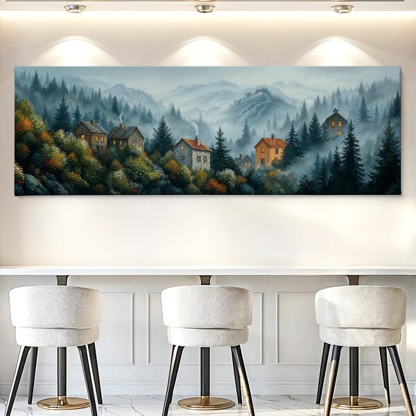 Obraz na plátně - Koutná pod Mlhovcem, vesnice, kopce, lesy FeelHappy.cz Velikost obrazu (šířka x výška): 60 x 20 cm