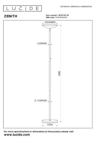 Lucide L197912030 LED stojací lampa ZENITH | 20W integrovaný LED zdroj | 2200lm | 3000K