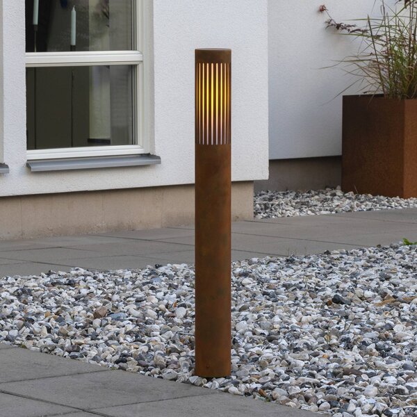 Konstsmide Oslňující osvětlení cesty Pistoia, barva rez, výška 95 cm, kov, IP54, stmívatelný, Hnědá / rez, Hliník