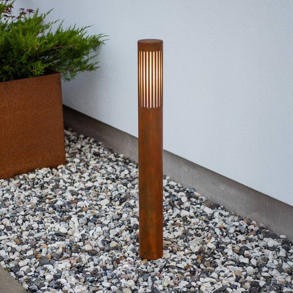Konstsmide Oslňující osvětlení cesty Pistoia, barva rez, výška 95 cm, kov, IP54, stmívatelný, Hnědá / rez, Hliník