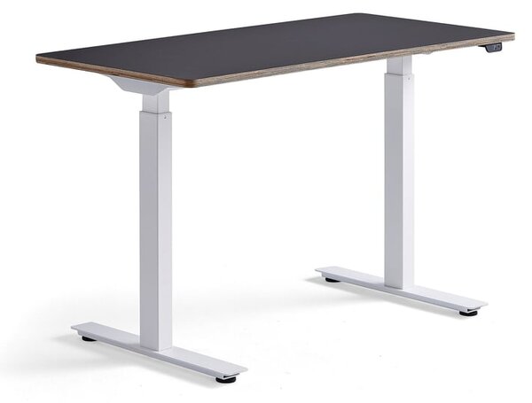 AJ Produkty Výškově nastavitelný stůl NOVUS, 1200x600 mm, bílá podnož, černá deska