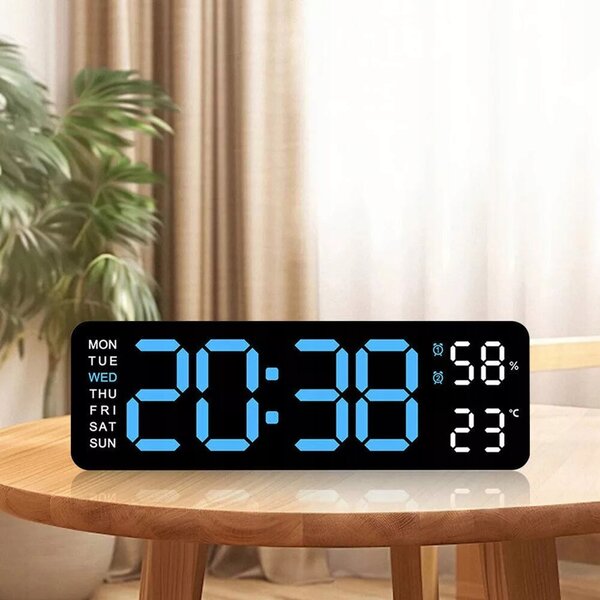 Digitální nástěnné hodiny s dálkovým ovládáním, 37 cm (14,6 palce), vícebarevné, s teploměrem