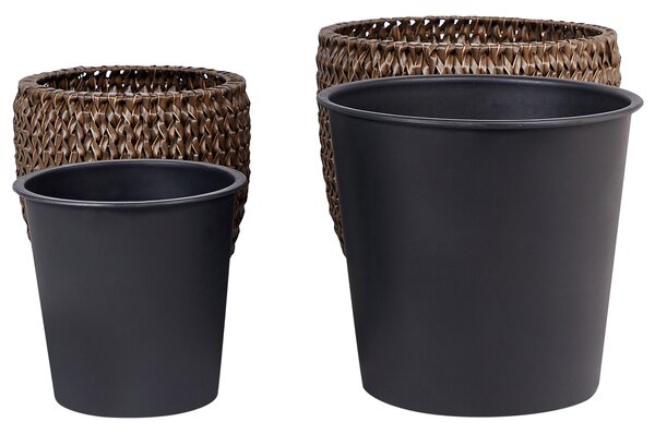 Sada 3 květináčů BERBERIS Umělý ratan 34/45 cm Tmavě hnědá
