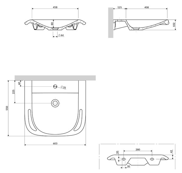 Omnires Hold M+ umyvadlo 60x55 cm klasický pro osoby se zdravotním postižením bílá lesk HOLDUWBP