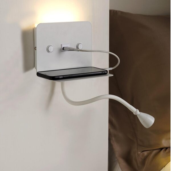 ONLI - LED Flexibilní lampička s policí a USB nabíjením PLAK LED/5W/230V bílá