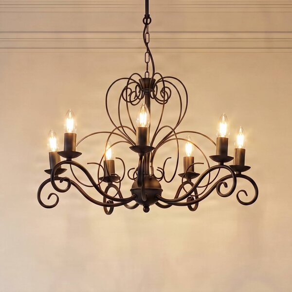 Luminex Lustr Mauro, černý, 7 žárovek, Ø 62 cm, kov, E14, stmívatelný, Černá, Obývací pokoj / jídelna, kov, Starožitný